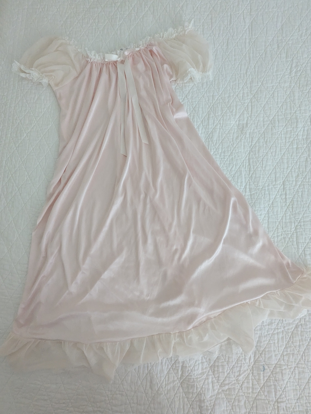 Chiffon-Trim Pale Pink Satin Nightgown